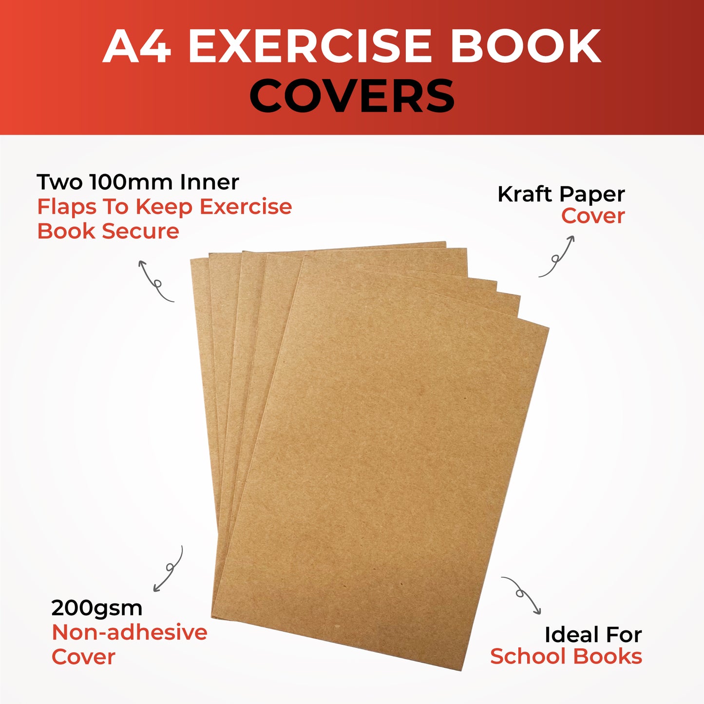 Pack of 5 A4 Kraft Paper Exercise Book Covers by Janrax