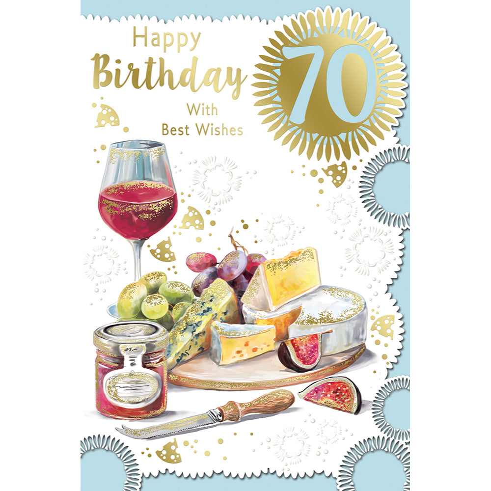 Happy Birthday With Best Wishes Open Male 70th Celebrity Style Greeting Card