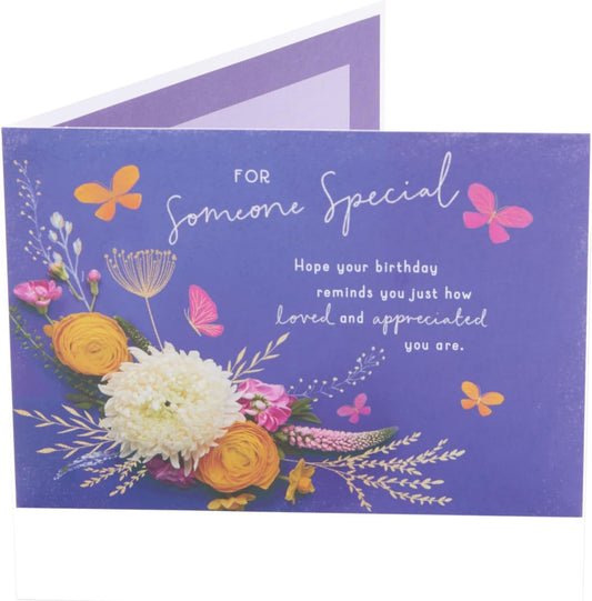 Blue & Floral Design Someone Special Birthday Card