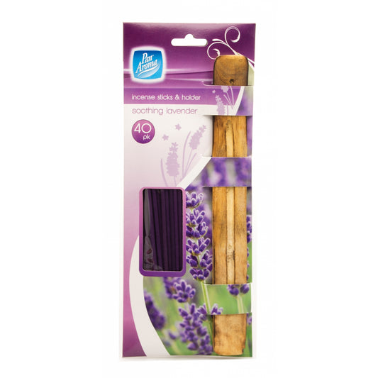 Pack of 40 Pan Aroma Soothing Lavender Incense Sticks & Holder