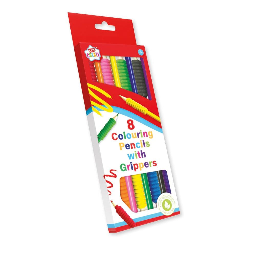 Pack of 8 Colouring Pencils & Grippers 