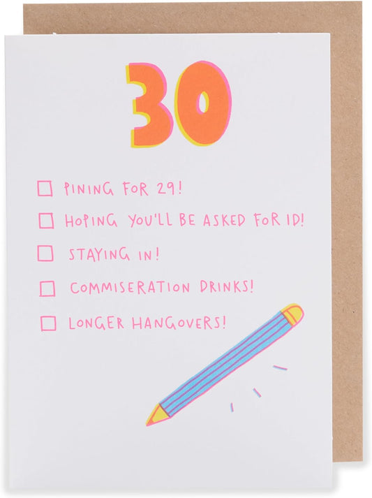 Funny Checklist Design 30th Birthday Card for Her/Friend