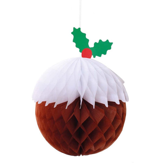 Pack of 3 Christmas Pudding Honeycomb Paper Christmas Decorations