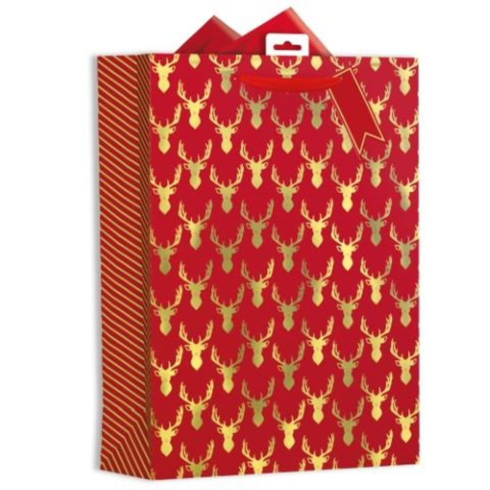 Red Stag Heads Design Extra Large Christmas Gift Bag