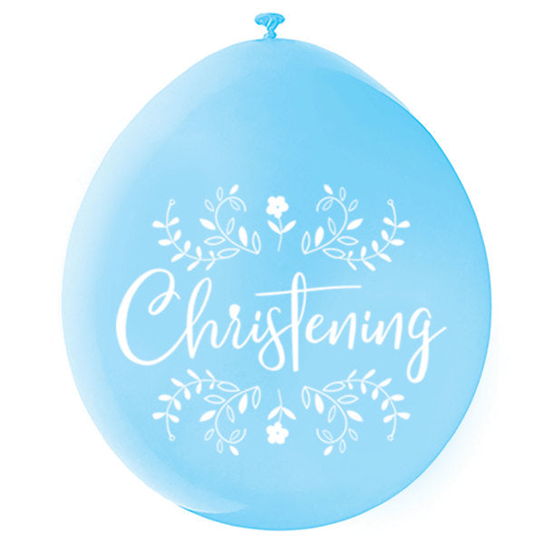 Pack of 10 Blue & White Christening 9" Latex Balloons