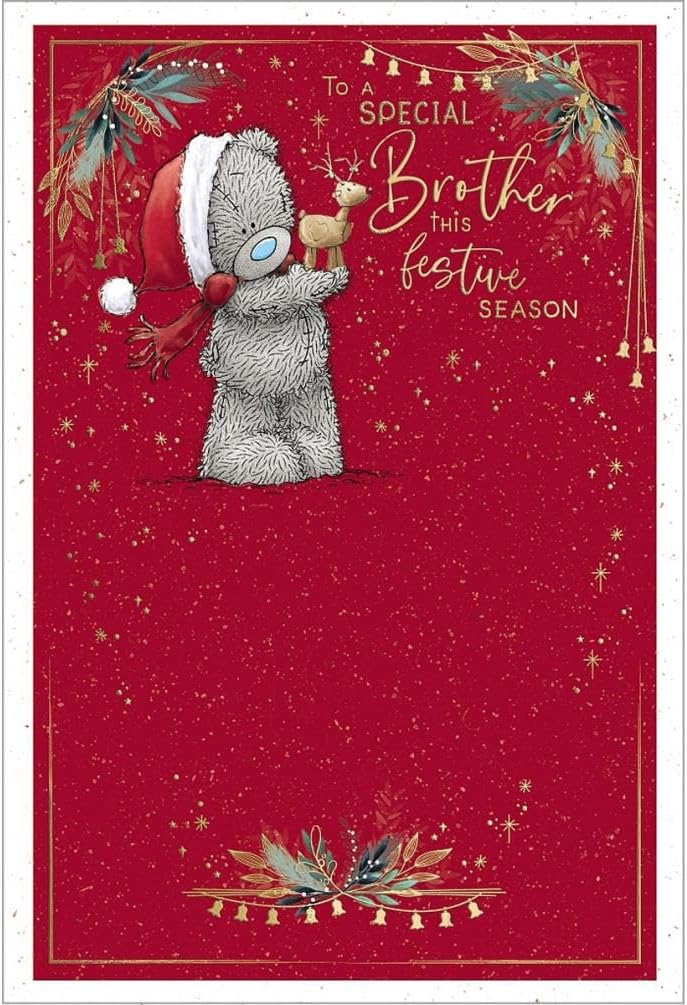 Bear Holding Mini Reindeer Brother Christmas Card