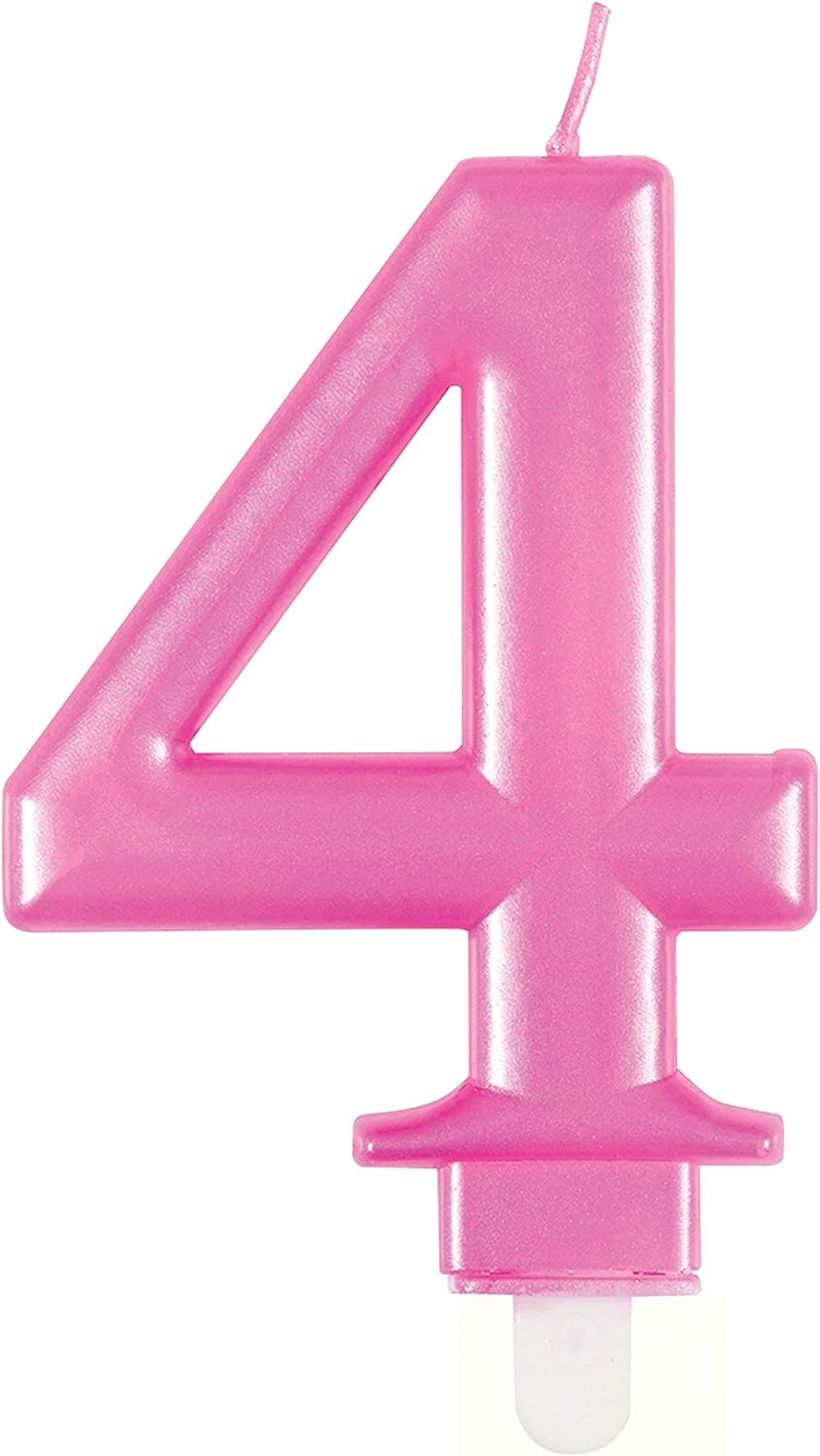 Metallic Pink Number 4 Birthday Candle