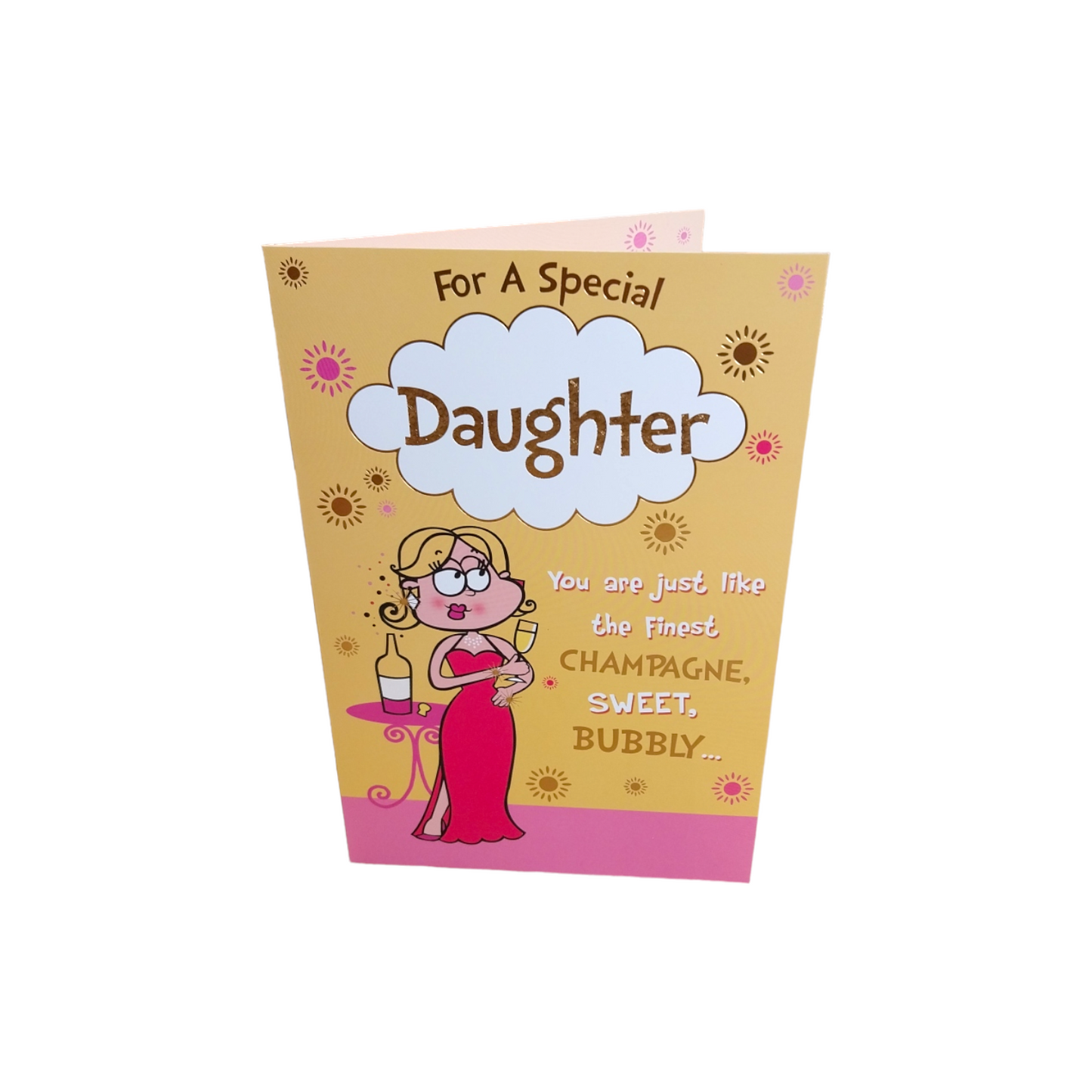 For a Special Daughter Lady with Champagne Design Witty Words Card