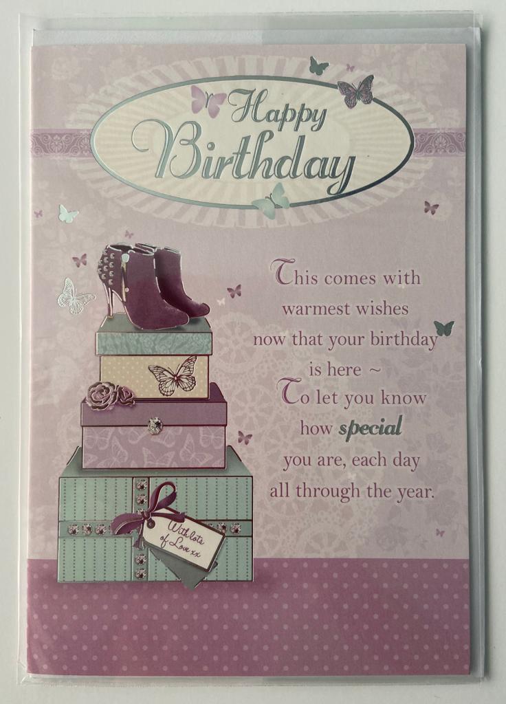 Shoes Boxes Design Soft Whispers Happy Birthday Card 
