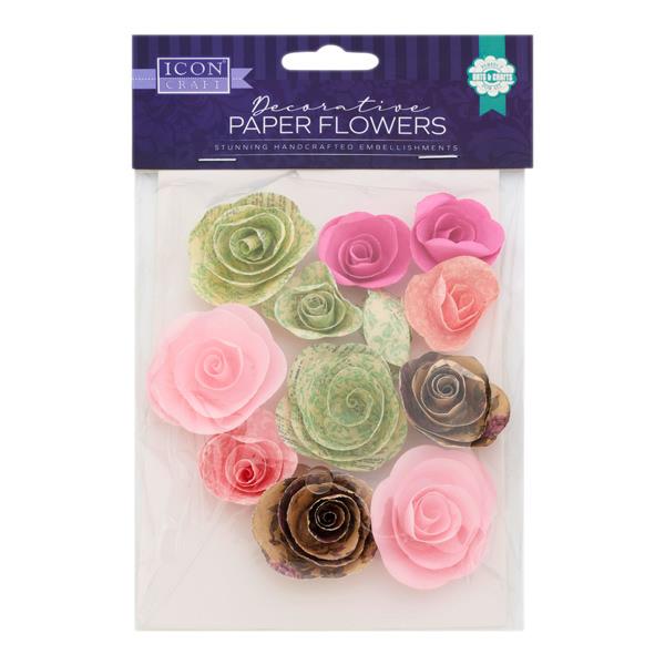 Pack of 12 Decorative Paper Flowers by Icon Craft