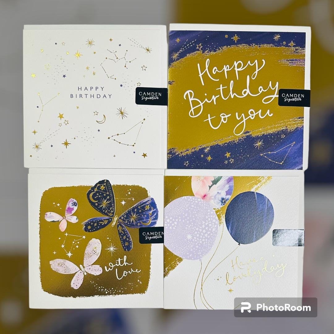 'Camden Signature Gold Foil For Her Him Friend Birthday Cards X 4 Cards And Envelopes 