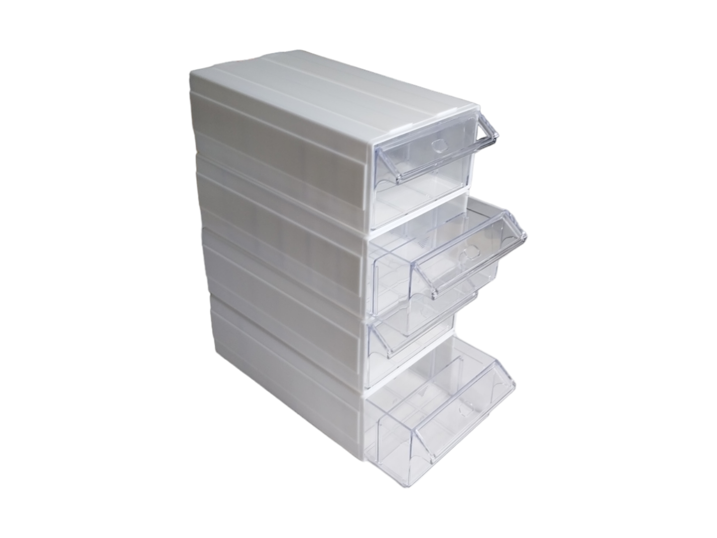 White Stackable Plastic Storage Drawers L242xW130xH76mm with Removable Compartments