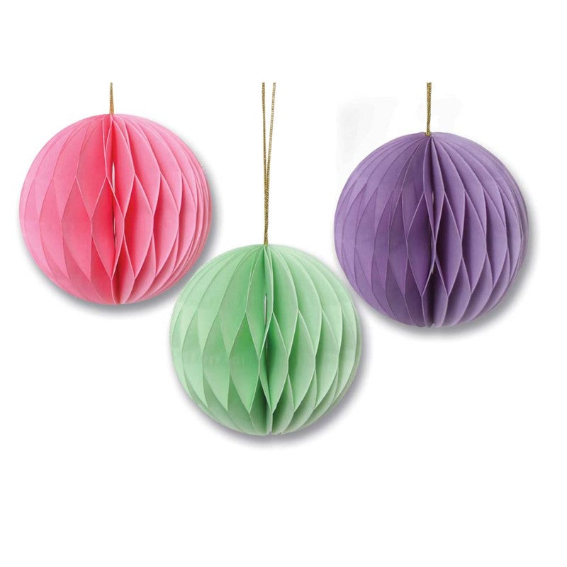 Pack of 6 Bright Round Honeycomb Paper Christmas Baubles Decorations