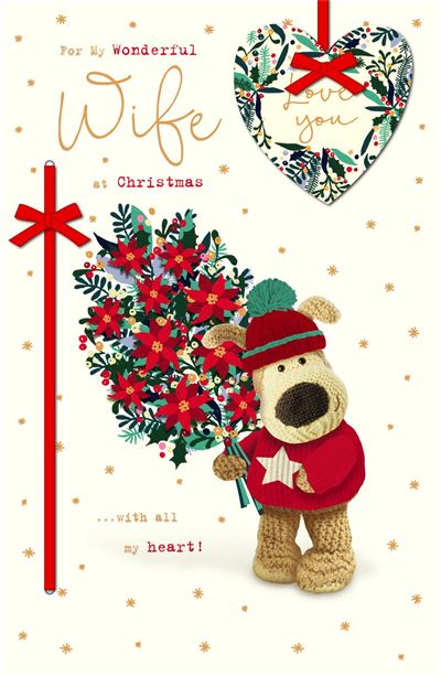 Boofle Holding Bouquet Wife Christmas Card