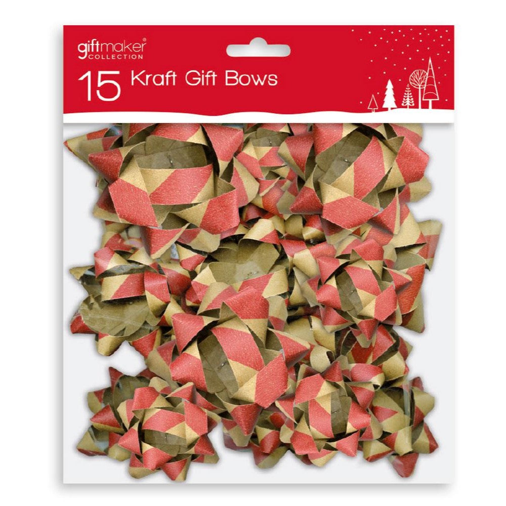 Pack of 15 Christmas Assorted Kraft Gift Bows