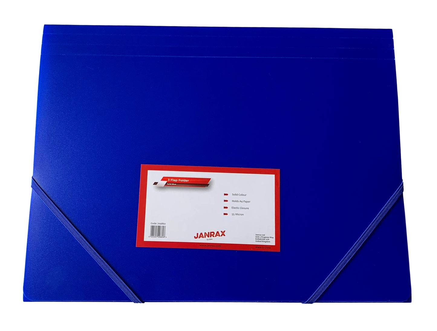 Janrax A4 Blue 3 Flap Folder with Elasticated Closure