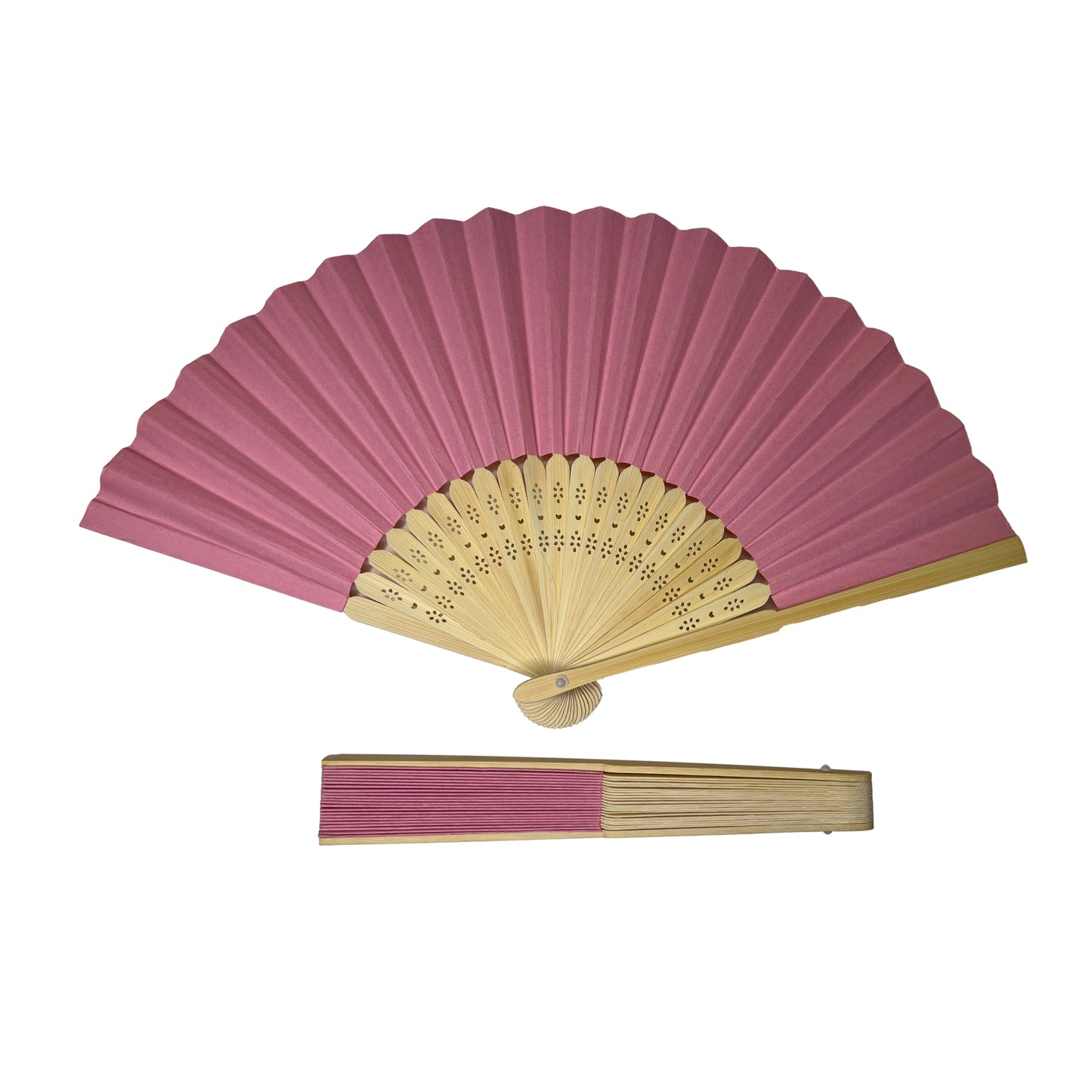 Pack of 10 Pink Paper Foldable Hand Held Bamboo Wooden Fans by Parev