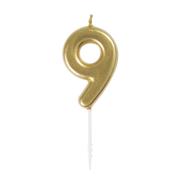 Mini Metallic Gold Number 9 Pick Birthday Candle