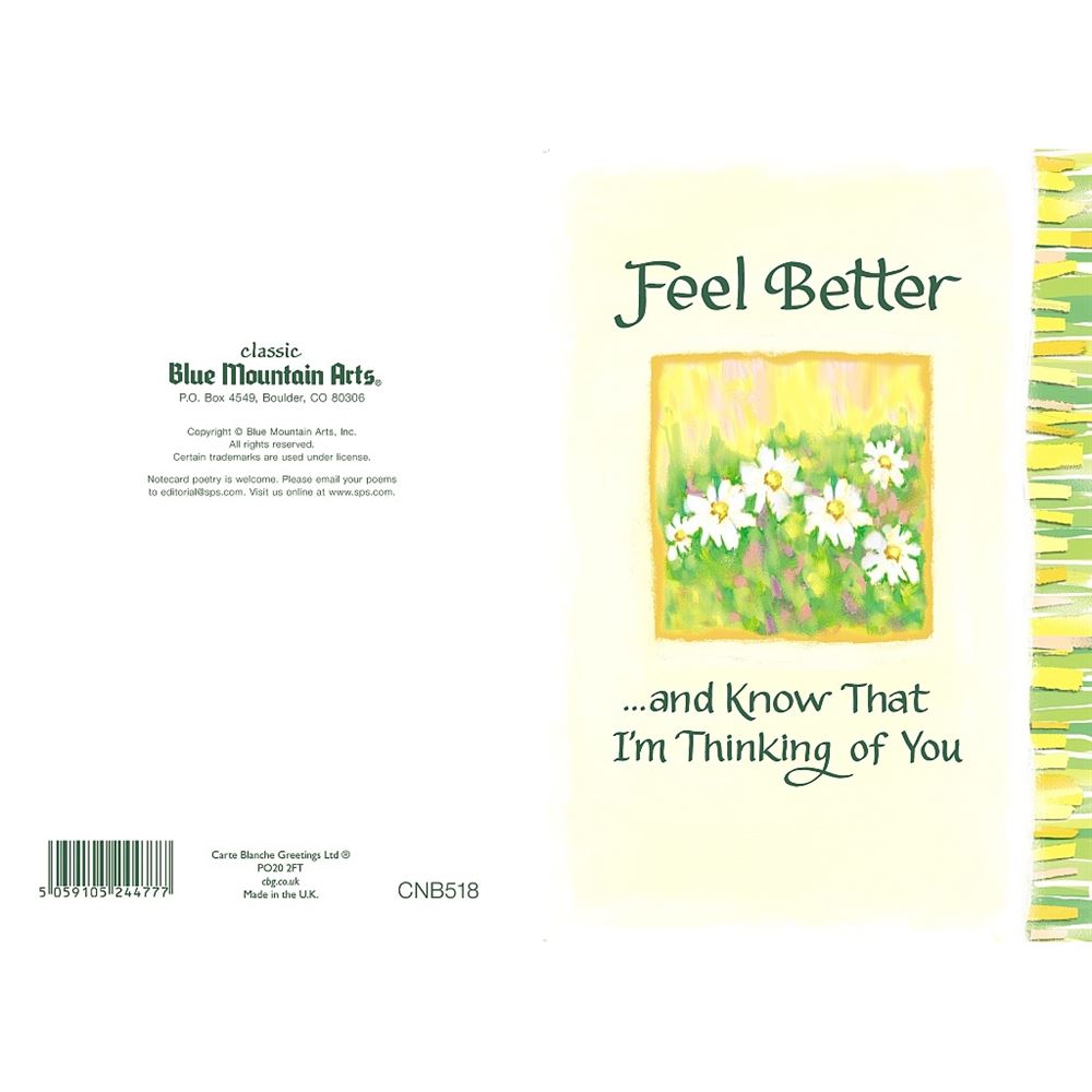 Feel Better Get Well Encouragement Sentimental Verses Keepsake Greeting Card