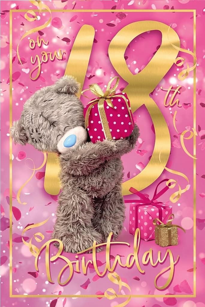 Bear Holding Gift 3D Holographic 18th Birthday Card