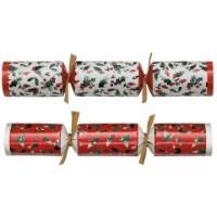 Pack of 100 10" Red & White Holly Christmas Crackers