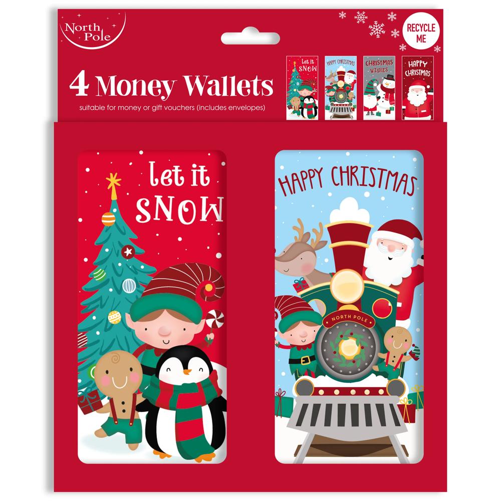 Pack of 4 Cute Christmas Money Wallet Cards