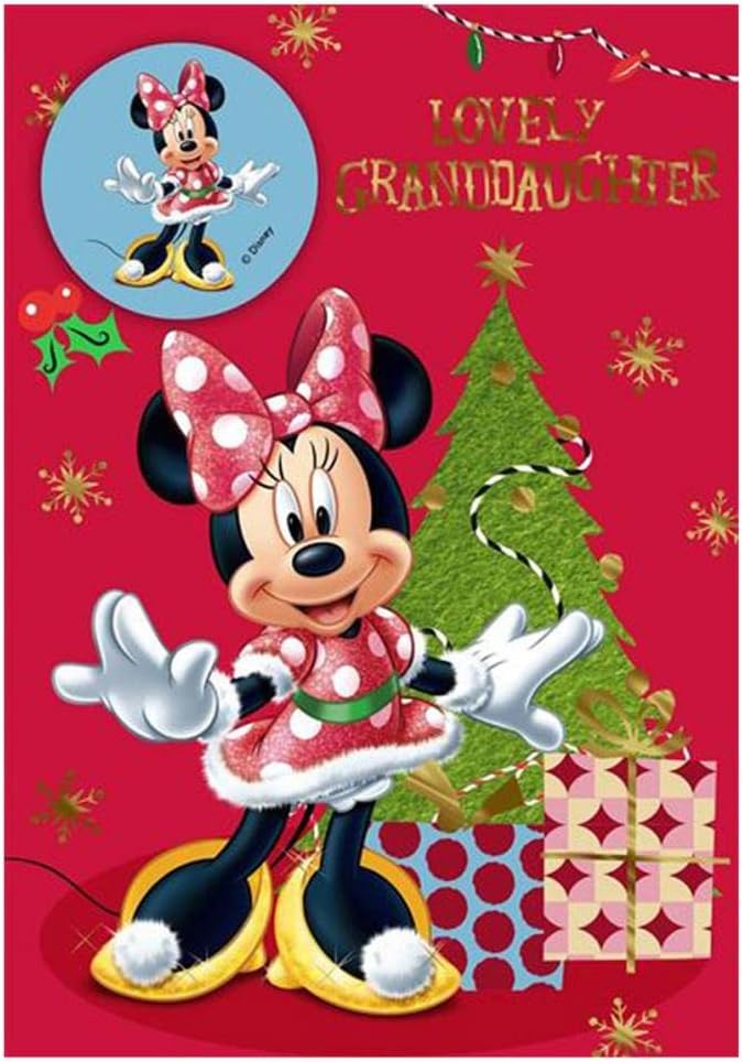 Disney Minnie Mouse Lovely Granddaughter with Recyclable Badge Christmas Card