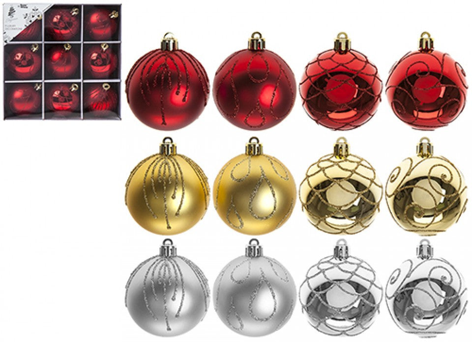 Set of 9 6cm Luxury Christmas Baubles Decoration In Gift Box