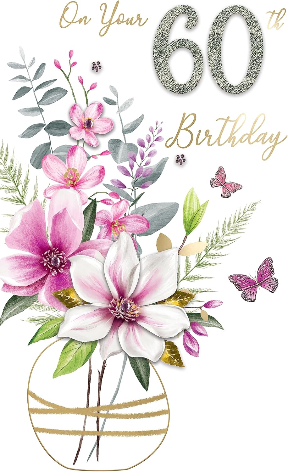 Embellished Vase Of Flowers 60th Birthday Card