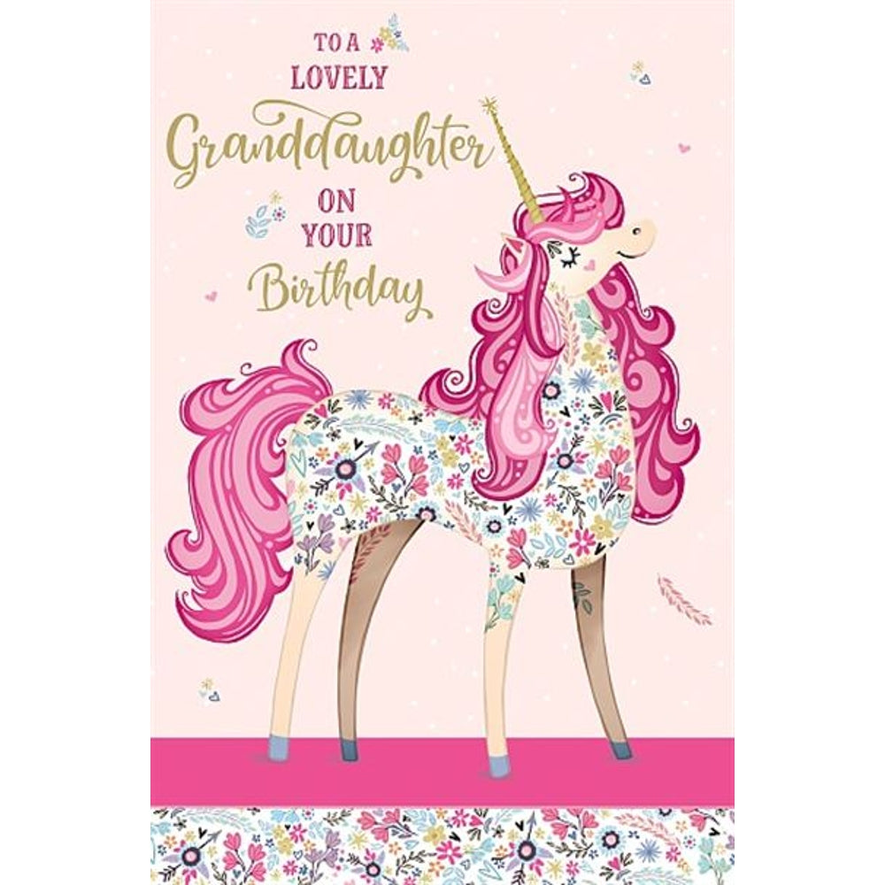 Unicorn Design Granddaughter Birthday Card