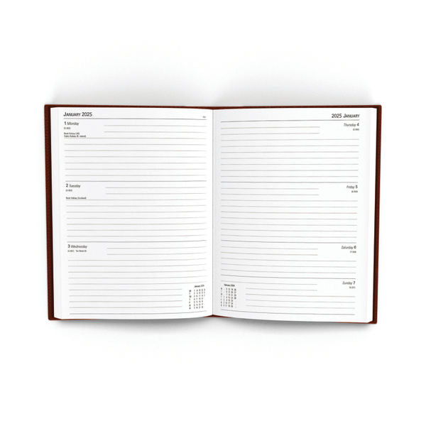 2025 A5 Week To View Burgundy Desk Diary