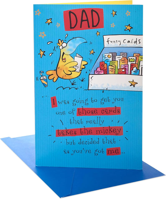 Yellow Bird Reading Funny Dad Birthday Card