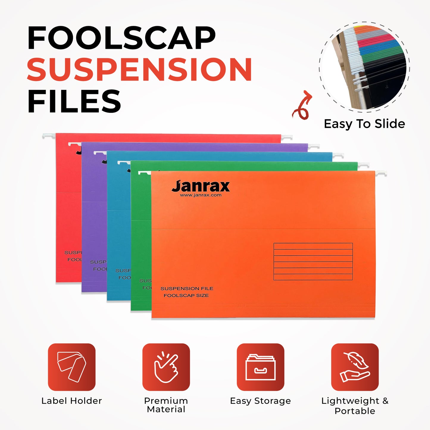 Pack of 50 Red Foolscap Suspension Files