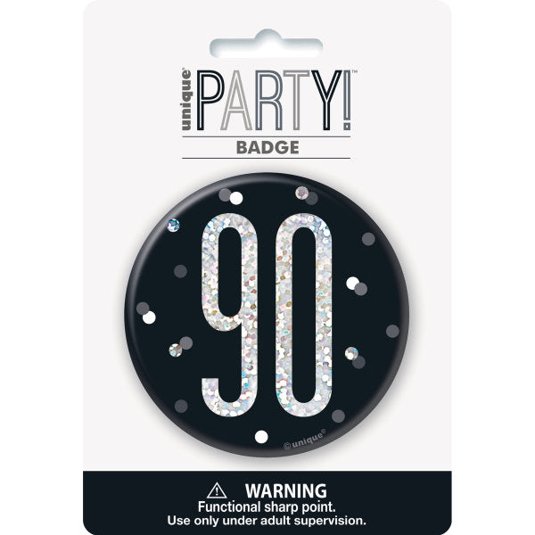 Glitz Black & Silver Birthday Badge 90