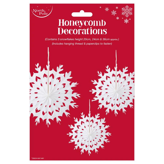 Pack of 3 Snowflake Honeycomb Christmas Decorations