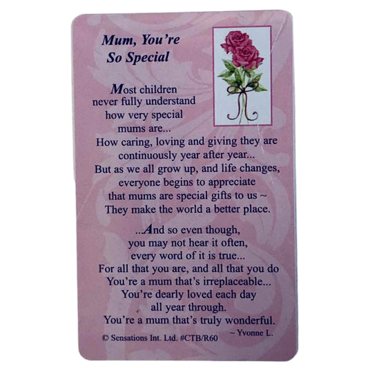 Mum, You`re So Special...Wallet Card (Sentimental Keepsake Wallet / Purse Card)