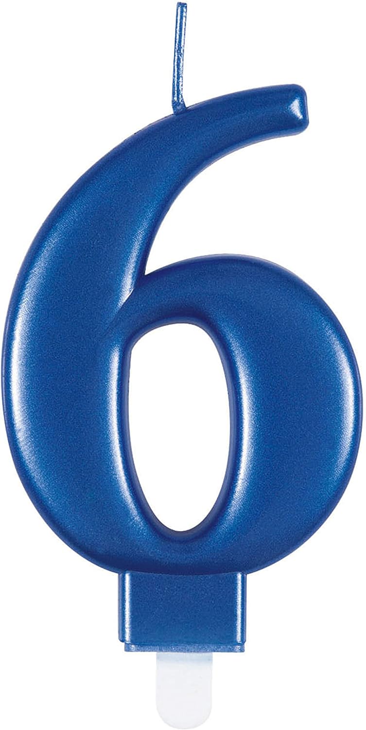 Metallic Blue Number 6 Birthday Candle