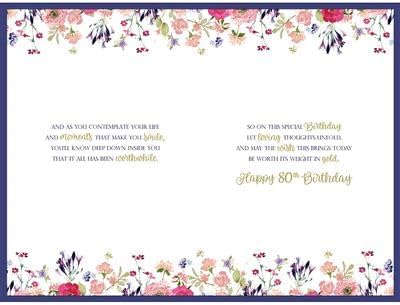 Floral Wreath 80th Milestone Birthday Card