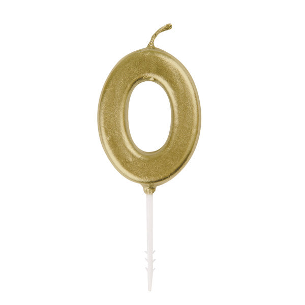 Mini Metallic Gold Number 0 Pick Birthday Candle