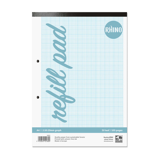 Pack of 6 Rhino A4 100 Page 20mm Graph Ruling with Plain on Reverse Graph Pads