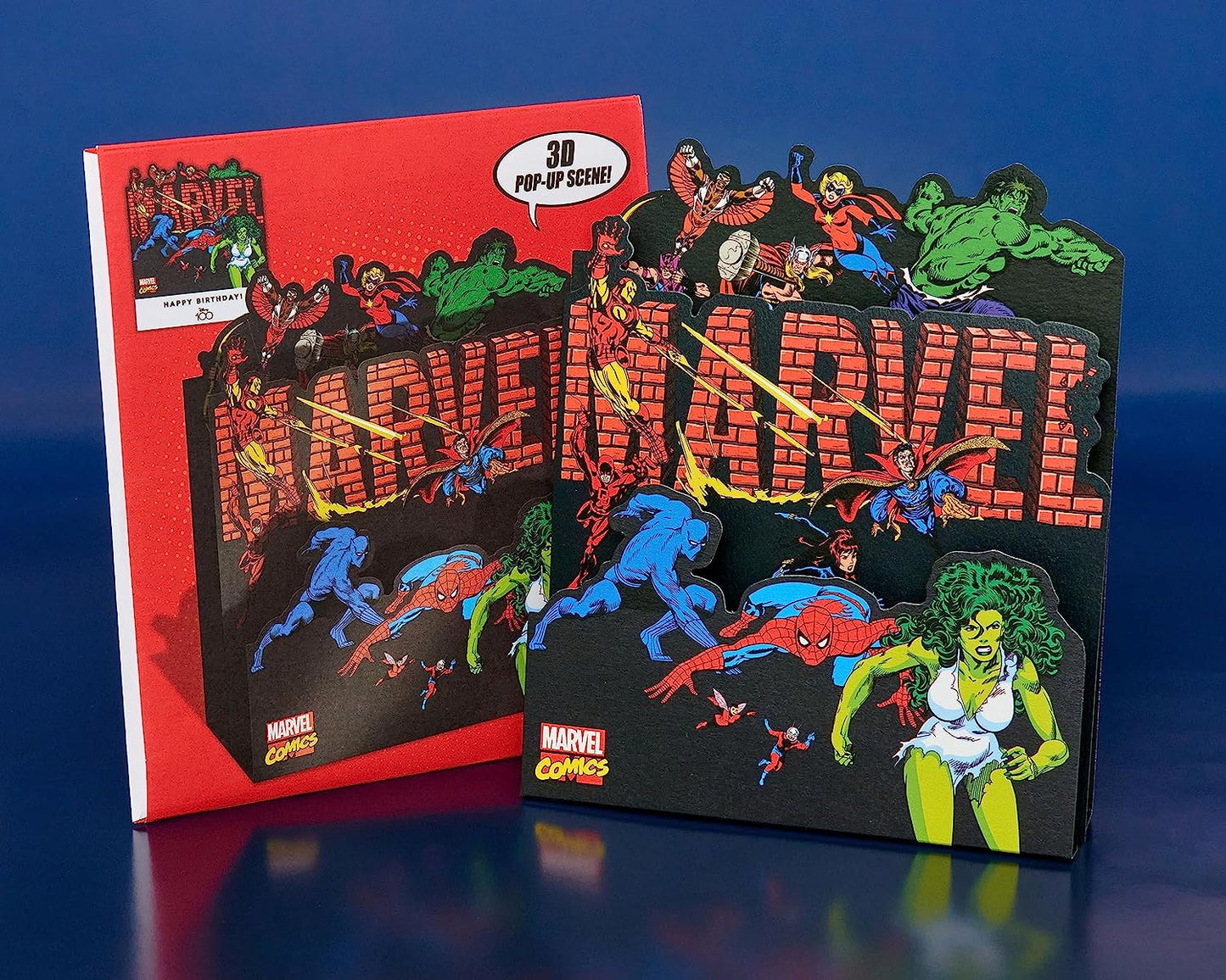 Marvel Retro Pop-Up Design, With Iron-Man, She-Hulk, Spider-Man Birthday Card