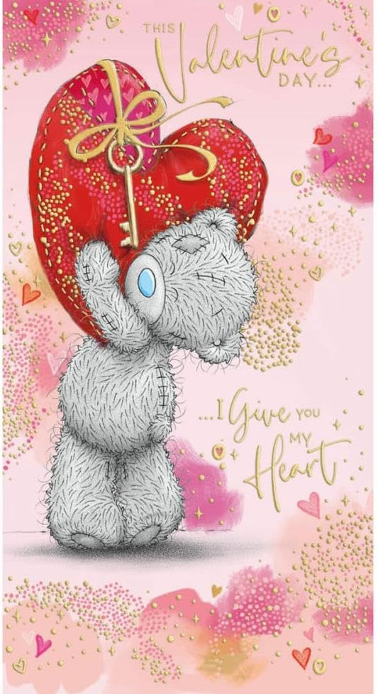 Bear Holding Heart And Key Open Valentine's Day Card