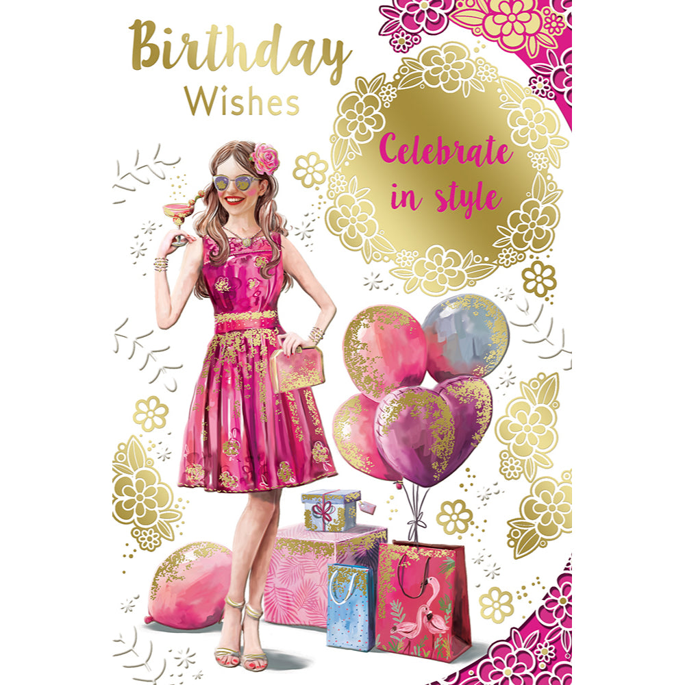 Birthday Wishes Celebrate in Style Open Female Stylish Girl Greeting Card