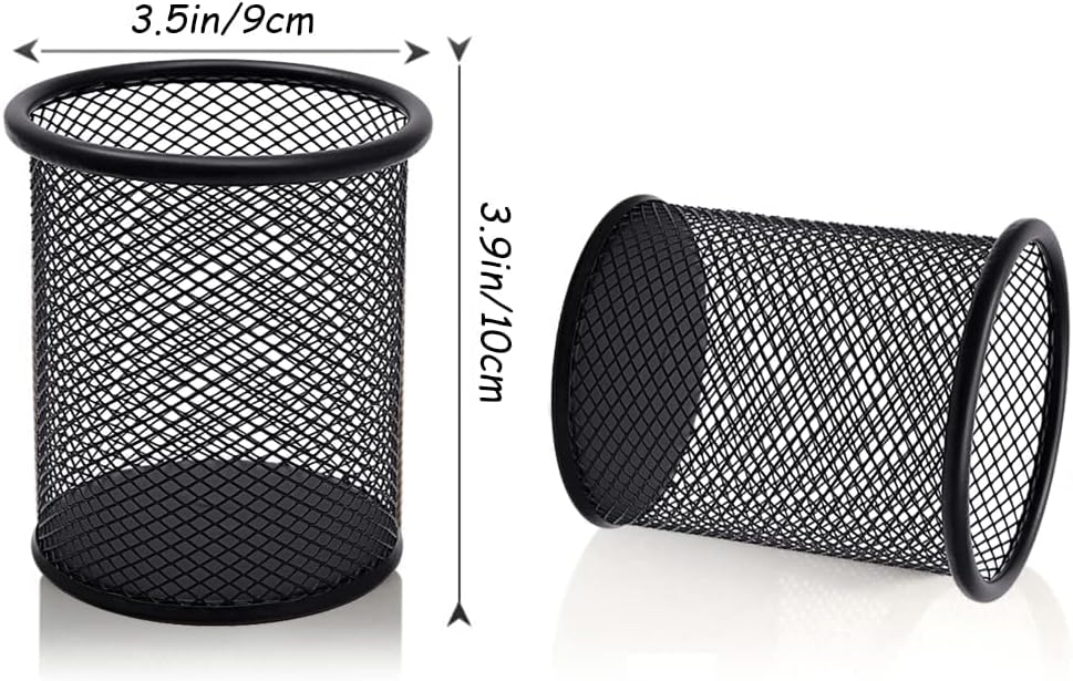 Pack of 4 Black Wire Mesh Desk Pen Pot 9 x 10cm